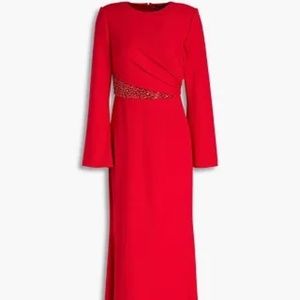 BADGLEY MISCHKA Embellished gathered stretch-crepe gown Red Size US 10